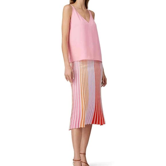 525 America | Striped Pleated Pull-on Midi Skirt | White/Sz M - Picture 7 of 9
